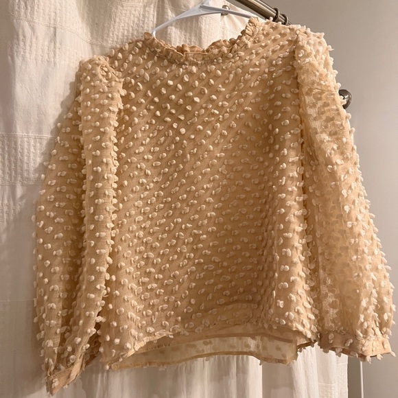 Textured polka dot beige blouse - Picture 1 of 5